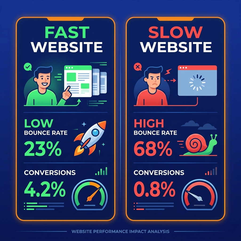 Website speed impact on bounce rate and conversions infographic