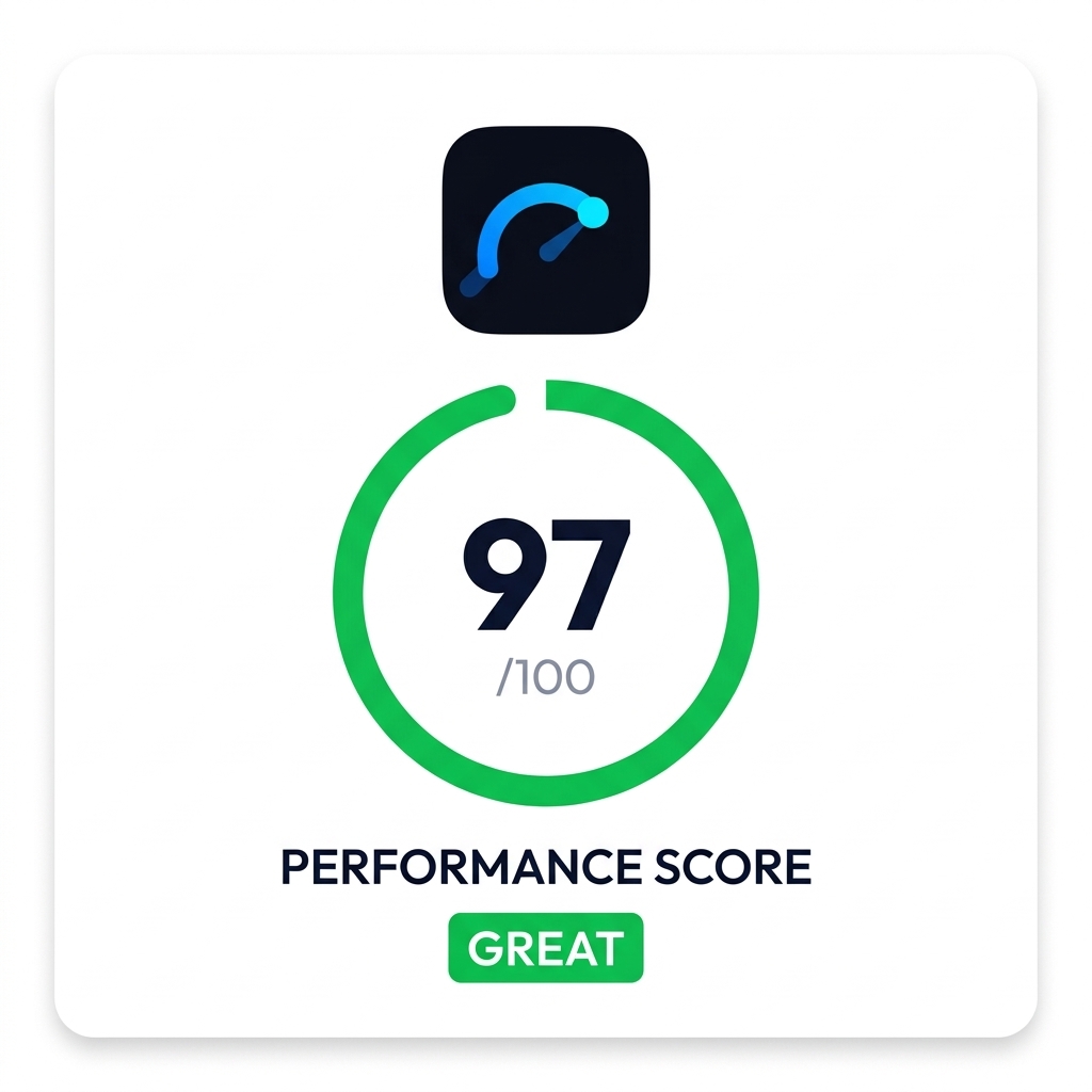 PageSpeed score gauge showing 95/100 excellent performance